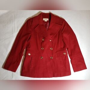Women's Michael Kors Red Double-Breasted Peacoat w/Start of Moth Holes Size 14